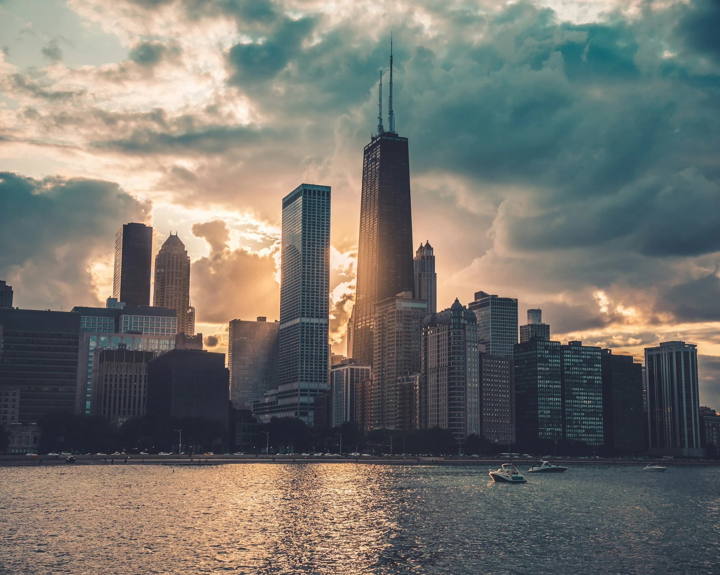 City skyline at dusk